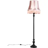 QAZQA Vloerlamp zwart met Granny kap roze - Classico