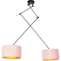 QAZQA Hanglamp met velours kappen roze met goud 35 cm - Blitz II zwart