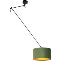 QAZQA Hanglamp zwart met velours kap groen met goud 35 cm - Blitz
