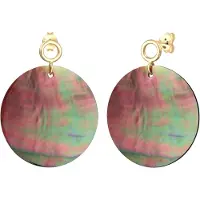 Elli Oorbellen 'Perlmuttscheibe' goud / groen / donkerlila / watermeloen rood