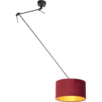 QAZQA Hanglamp zwart met velours kap rood met goud 35 cm - Blitz