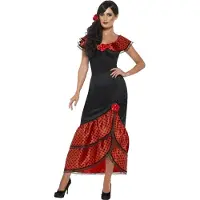 Smiffys Spaanse flamenco jurk (zwart en rood, S (36/38))