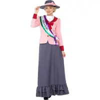 Smiffys - Deluxe Victorian Suffragette Kostuum - L - Grijs/Roze