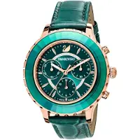 Swarovski Octea Lux Chrono Horloge, Leren Band, Groen, Rose-Goudkleurig PVD