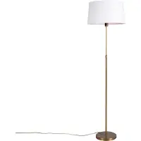 QAZQA Vloerlamp brons met linnen kap wit 45 cm verstelbaar - Parte