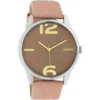 Oozoo dames lederen polshorloge, model UOC10376, lichtroze, analoog, quartz