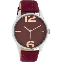 Oozoo dameshorloge met leren armband, wijnrood, analoog, quartz, model UOC10378