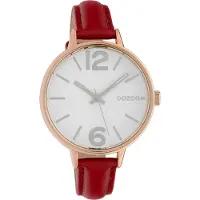 Oozoo dameshorloge met leren armband, model UOC10458, rood, analoog, quartz