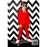 Opposuits kostuum Red Devil felrood Jongens Polyester Reverskraag Effen - maat 110/116