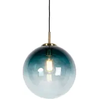 QAZQA Art Deco hanglamp messing met oceaanblauw glas 33 cm - Pallon