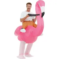 Coolstuff Opblaasbaar flamingo kostuum (bruin, wit en roze)