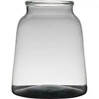 Hakbijl Glass Transparante/grijze stijlvolle vaas/vazen van gerecycled glas 23 x 19 cm - Vazen