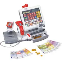 Klein Toys elektronische kassa - touchpad, scanner, weegschaal en rekenmachinefunctie - 31x15,5x23 cm - incl. speelgeld, uitschuifbare geldla, licht- en geluidseffecten - grijs