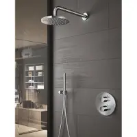 Hotbath Buddy IBS1A inbouw regendoucheset met staafhanddouche aan houder en 30cm ronde hoofddouche aan 15cm plafondarm geborsteld nikkel