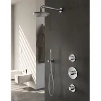 Hotbath Buddy IBS1 inbouw regendoucheset met staafhanddouche aan glijstang en 20cm ronde hoofddouche aan 30cm plafondarm geborsteld nikkel
