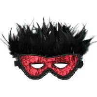 Rimba - Burlesque Masker Met Veren - Zwart/Rood