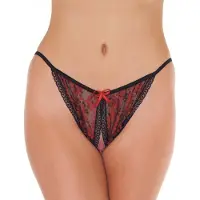 Amorable - Tanga Slipje Met Open Kruis - Rood/Zwart - One Size