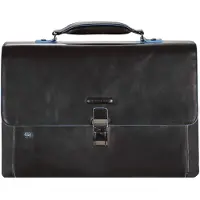 Piquadro Blue Square Briefcase II Leather 40 cm Laptopcompartiment zwart