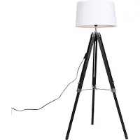 QAZQA Vloerlamp zwart met wit linnen kap 45 cm - Tripod