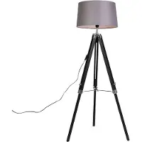QAZQA Vloerlamp zwart met donker grijze kap 45 cm - Tripod