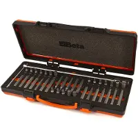 Beta 867/C38 Assortiment van 38 zeskant bits | 10 mm | en 1 bithouder met T handgreep en cardangewricht | in metalen kist met zachte foam - 008670938 008670938