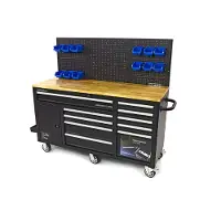 HBM werkbank 158 cm met 10 laden, deur en achterwand, zwart