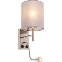 QAZQA Moderne wandlamp staal met katoenen grijze kap - Stacca