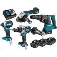 Makita DLX4104TJ1 Combiset - DHP492 Accu Klopboormachine + DGA513 Haakse Slijper + DHR243Z boorhamer + DTD153 slagschroevendraaier | 18v 5.0Ah Li-ion - DLX4104TJ1