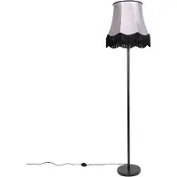 QAZQA Klassieke vloerlamp zwart met Granny B kap grijs - Simplo