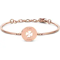 CO88 Collection Collection Inspirational 8CB 90342 Stalen Armband met Hanger - Klaver en I am Lucky 17 mm - One-size - Rosékleurig