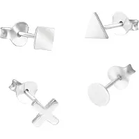 CO88 Collection Collection Sense 8CE 70033 Stalen Oorknoppen - Kruis, Driehoek, Rond en Vierkant 7 mm - Zilverkleurig