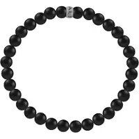 Kaliber 7KB-0037L - Heren armband met stalen elementen - Kaliber logo - mat Agaat natuursteen 4 mm - maat L (20 cm) - zwart / zilverkleurig