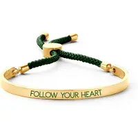 Key Moments 8KM BC0034 Stalen Open Bangle met Tekst en Rope follow your heart Grootte 58x45 mm Goudkleurig / Donkergroen