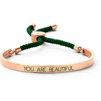 Key Moments 8KM BC0038 Stalen Open Bangle met Tekst en Rope you are beautiful Grootte 58x45 mm Rosékleurig / Donkergroen