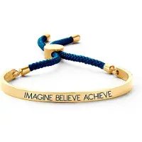 Key Moments 8KM BC0032 Stalen Open Bangle met Tekst en Rope imagine believe achieve Grootte 58x45 mm Goudkleurig / Donkerblauw