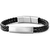 Frank 1967 7FB 0286 Armband staal/leder zwart 20-21 cm