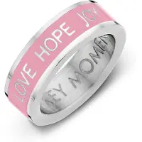 Key Moments Color 8KM R0014 56 Stalen Ring met Tekst Love Hope Joy Ringmaat 56 Zilverkleurig / Roze