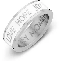 Key Moments Color 8KM R0004 56 Stalen Ring met Tekst Love Hope Joy Ringmaat 56 Zilverkleurig / Wit