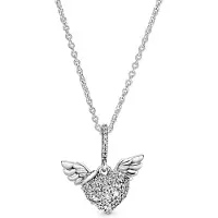 Pandora 398505C01 Ketting Pav&eacute; Heart and Angel Wings zilver 45 cm
