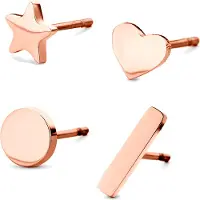 CO88 Collection Collection Sense 8CE 70038 Stalen Oorknoppen - Hart, Ster, Rond en Staaf 7 mm - Roségoudkleurig