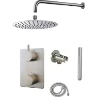 Mueller Round inbouw regendouche met wand arm en hoofddouche 20cm RVS look