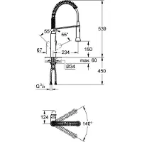 GROHE K7 keukenkraan medium met professionele handdouche auto met omschakeling douchestraal naar mousseur RVS