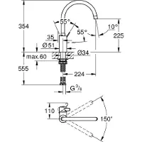 GROHE Eurosmart Cosmopolitan 1-gats keukenkraan met hoge uitloop RVS
