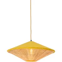 QAZQA Landelijke hanglamp geel velours met rotan 60cm - Frills Can