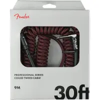 Fender Professional Series Tweed spiraalkabel voor instrumenten, recht/hoek, rood, 30 ft