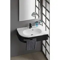 Sapho Pulse wastafel met console mat zwart 75x45cm rechts