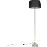 QAZQA Moderne vloerlamp staal met zwarte kap 45 cm - Simplo