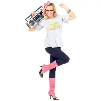 Finidi 80's beach girl kostuum (pink, neon multicolor)