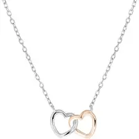 Lucardi Zilveren ketting&hanger 2harten zilver/rose