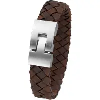 Urban Story Stalen herenarmband gevlochten leer donkerbruin